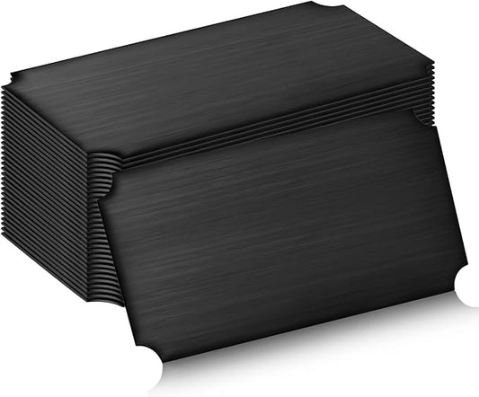 Therwen 30 Pcs Name Plates Laser Engraved Brushed Stainless Steel Plate Personalized Plaque Blank Custom Name Tag Frame Label with Adhesive Backing(Black Notched Corner,4''x 2'')