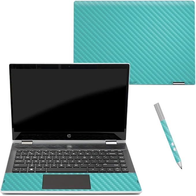 MightySkins Carbon Fiber Skin for HP Pavilion X360 14" (2018) - Solid Turquoise | Protective, Durable Textured Carbon Fiber Finish | Easy to Apply, Remove, and Change Styles | Made in The USA