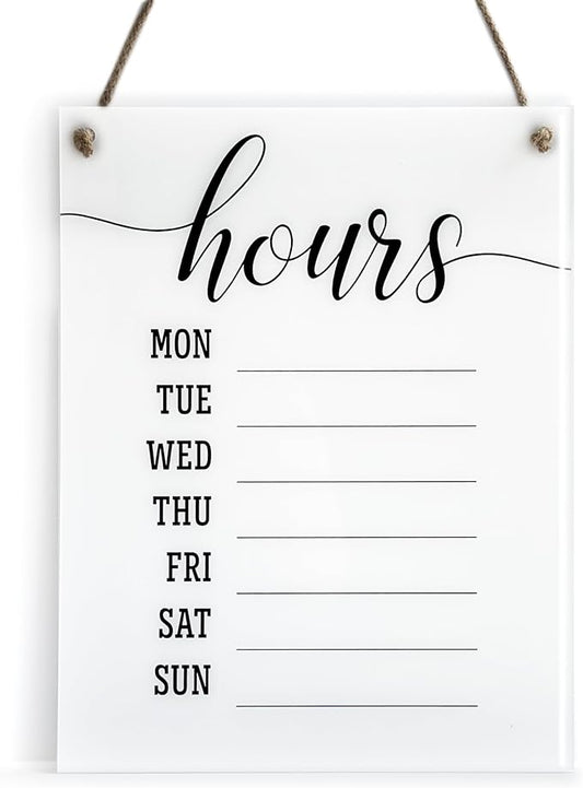 Reilly Originals Dry Erase Elegant Store Hours Sign with Rope ~ Marker NOT Included ~ 8x10 Inches