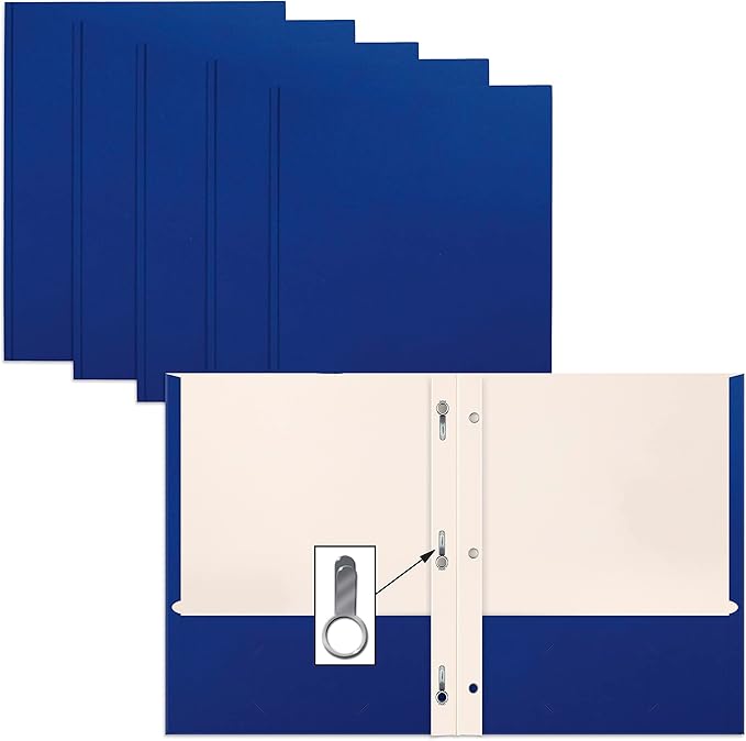 Better Office Products Blue Paper 2 Pocket Folders with Prongs, 50 Pack, Matte Texture, Letter Size Paper Folders, 50 Pack, with 3 Metal Prong Fastener Clips, Blue