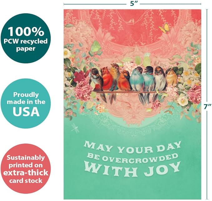 Tree-Free Greetings - Birthday Card - Artful Designs - 1 Card + Matching Envelope - Made in USA - 100% Recycled Paper - 5 x 7 - Overcrowded with Joy (VO69645)