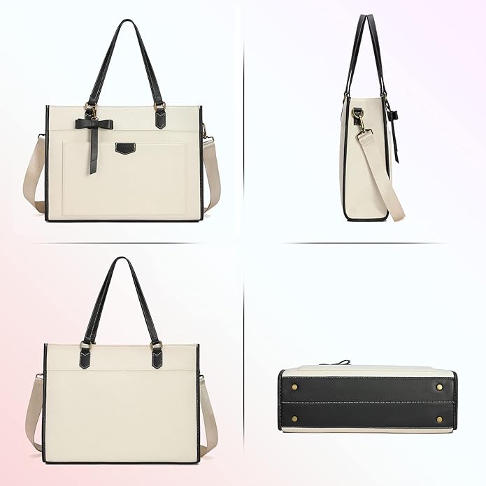 Keyli 3 PCS Laptop Bag for Women Canvas Tote Bags 15.6 inch Large Capacity Shoulder Handbag Lightweight Briefcase Purses