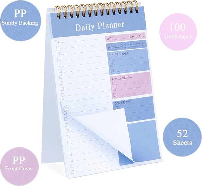 Set of 3 To Do List Notepad, 52 Sheets Undated Daily Planner 2024, 5.2"x7.8" To Do List Notebook, Daily Checklist for School/Office Supplies