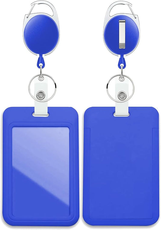 Dark Blue Badge Holder with Retractable Reel ，Badge Clips Retractable Heavy Duty Badge Reel，Keychain，ID Holder for School Nurse Office Teen