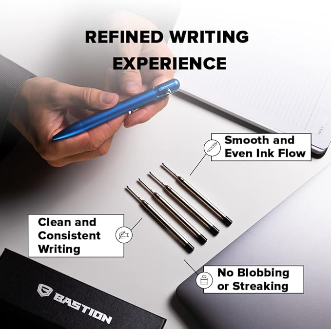 BASTION® Premium Pen Refill, Deeply Pigmented Ink for All Bastion Bolt Action Luxury Pens, Standard Ink Refill with 0.55mm Fine Tip - Blue Gel, 1 PC