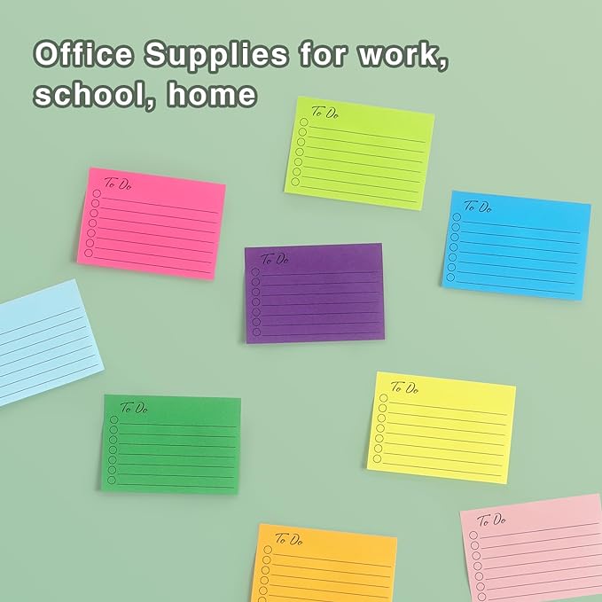 Eastern Wolf 9 Pads to Do Lined Sticky Notes, 9 Bright Multi Colors Self-Stick Note Pads, 3x4 Inch with Line Adhesive Memo Sticky Notes Notepad, 50 Sheet/Pad