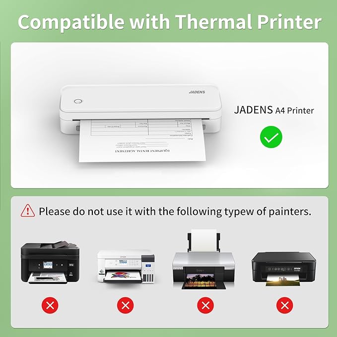 JADENS US Letter Size 8.5''×11'' Quick-Dry Folded Thermal Paper, 200 Sheets, Compatible with Gloryang & JADENS PD-A4 Portable Printer