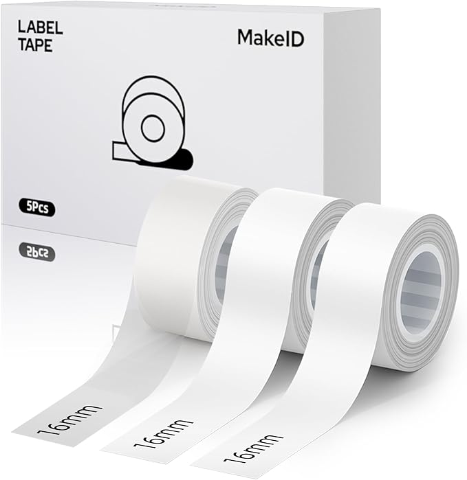 MakeID L1 E1 Q1 Label Maker Tape Refills, 3-Roll 16mm x 4m (0.63" x 13') Continuous Consumables Thermal Laminated Office Labeling Tape Replacement