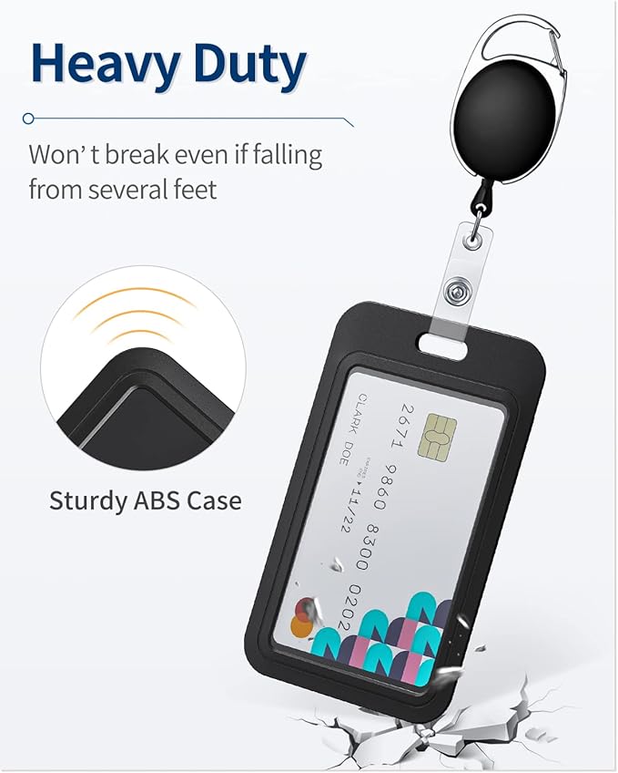 Uniclife 1 Pack Sliding ID Badge Holder Hard Black Vertical Plastic Card Case Protector Pouch with Clear Window for Office School ID Credit Cards Proximity Key Cards Driver’s Licenses and Passes