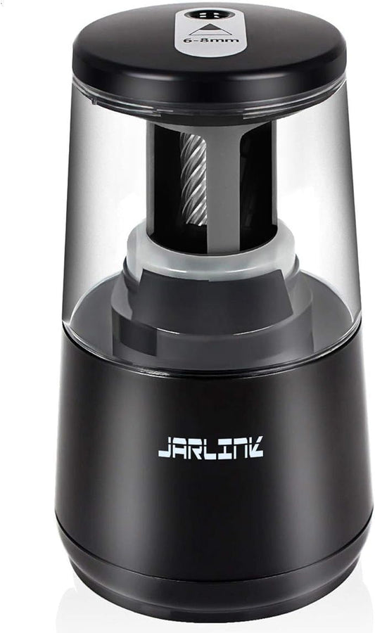 JARLINK Electric Pencil Sharpener, Heavy-duty Helical Blade to Fast Sharpen, Auto Stop for No.2/Colored Pencils(6-8mm), USB/Battery Operated in School Classroom/Office/Home (Black)
