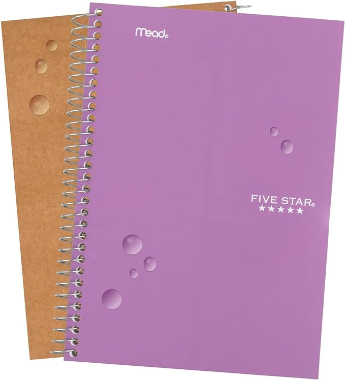 Five Star Spiral Notebook, 2 Subject, College Ruled, 9 1/2" x 6" 80 Sheets, Amethyst Purple (840029CF1-ECM)