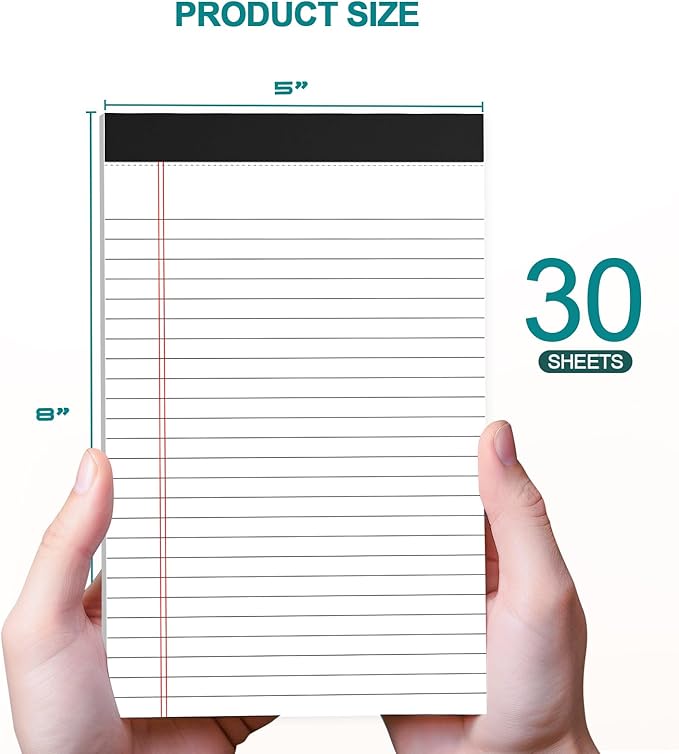 Small Legal Pads 5x8 White Note Pads 5x8 Writing Pads, College Ruled Legal Notepads 5x8, Lined Pads of Paper White Paper Pads 5x8 for School, Home, Office, Business- 12 Pads/Pack, 30 Sheets/Pad