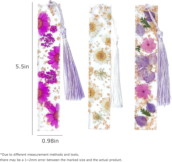 Daisy Epoxy Bookmarks Dried Flower Resin Bookmark Pressed Flower Bookmark Transparent Floral Dried Flower Page Marker acrylic bookmark for Kids Woman Teacher Students purple daisy