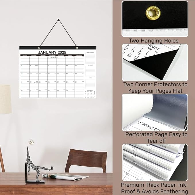 Desk Calendar 2025-2026 - 18-Month Desk/Wall Calendar, Jan 2025 - June 2026, 17" x 11.5", Thick Paper, Large Ruled Blocks, Clear Plastic Cover for Home School Office Easy Organizing