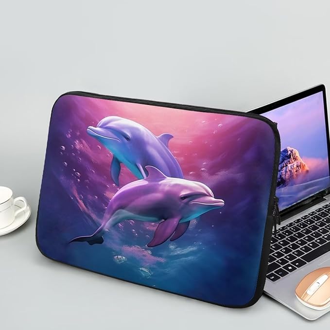 Dolphin Laptop Protective Sleeve for Women Men 12 inch Laptop Covers with Large Capacity Lap Top Case Lightweight Computer Sleeve Bag Suitable Gifts for Holidays Tablet Bag Purple