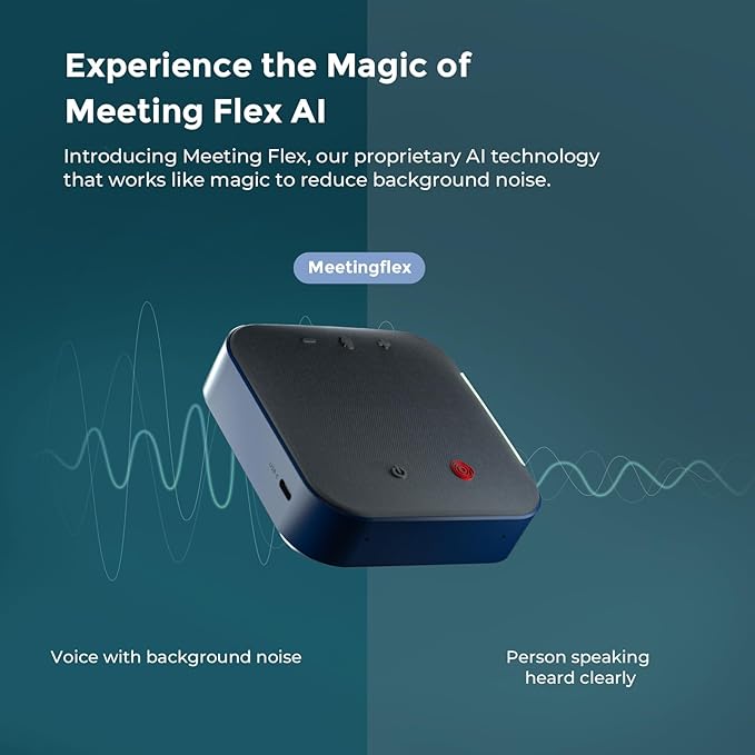 Conference Speaker and Microphone Bluetooth Speakerphone with 4 Mics,USB C,360°Voice Pickup & Dual Noise Cancelling Conference Room Microphone for Work/Teams/Zoom/Home Office