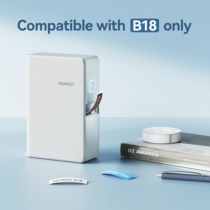 NIIMBOT Thermal Transfer Labels 0.55''x1.97'', Only for B18 Label Maker, PET Material, Waterproof and High-Temperature Resistance, Long Storage Time, White(14x50mm-125)