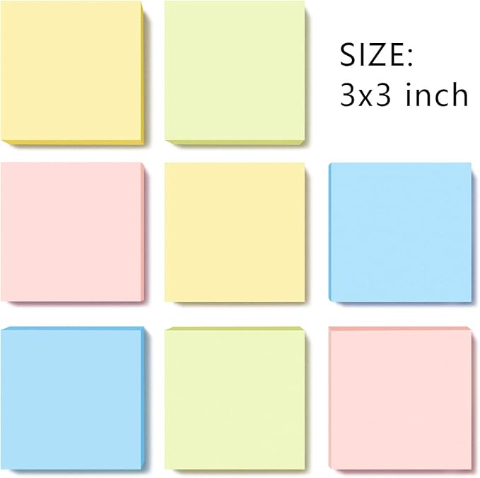 8 Pads Pop Up Sticky Notes 3x3 Refills Pastel Colors Self-Stick Notes Pads Super Adhesive Sticky Notes Great Value Pack