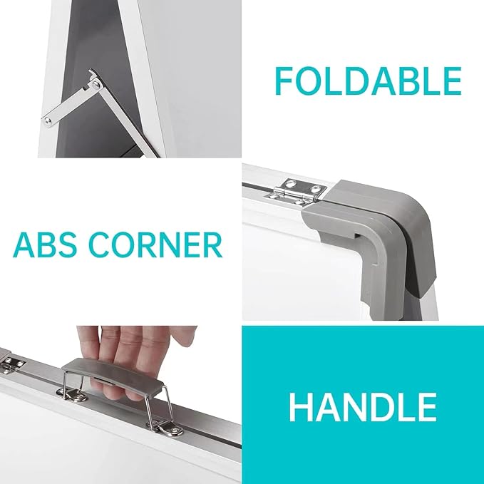 Magnetic Dry Erase Board with Calendar - Small Double Sided Whiteboard on Desktop with Monthly Schedule Planner, Portable Folding White Board on Table Top for Drawing, Teacher Students Classroom