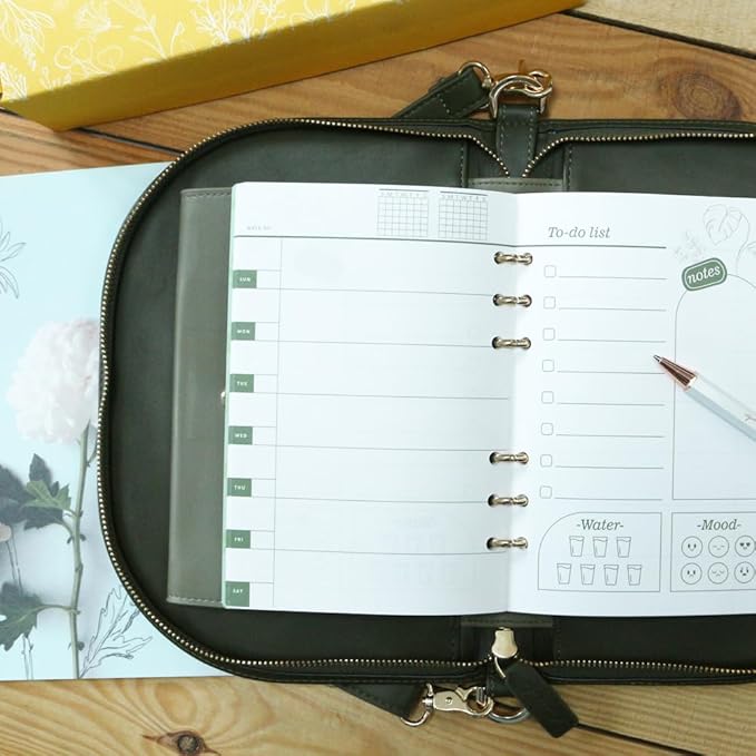 The Luna Premium Leather Journal Cover with 3 Detachable Notebooks & A Metal Ballpoint Pen - Compatible with A6 6-Ring Binder - Gift for Women - Journal Gift Set for Birthday