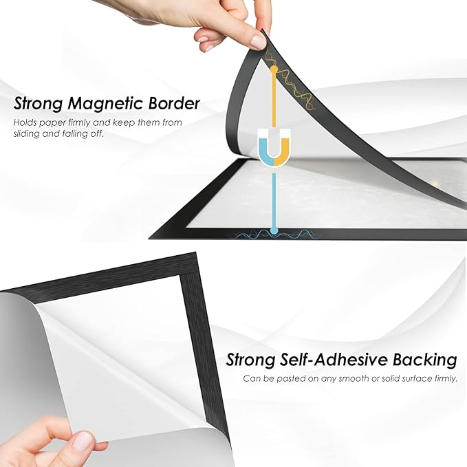 MaxGear Magnetic Sign Holder 8.5 x 11 Wall Mount, Self Adhesive Display Picture Frames with Strong Magnetic Border and Clear PVC, Document Poster Paper Holder for Home Office Store, 3 Pack