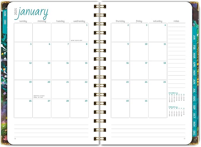 HARDCOVER 2025 Planner, 5.5"x8": 14 Months (November 2024 - December 2025), Daily Weekly Monthly Planner, Yearly Agenda, Bookmark, Pocket Folder and Sticky Note Set (Black Tree Seasons)