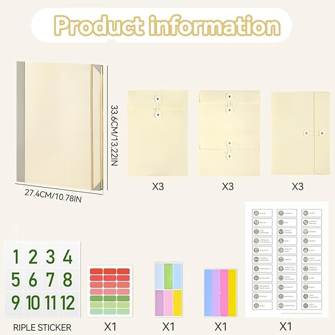 in Case I Go Missing Binder,The Folio Document Organizer,Veloron Life Organizer,Lifebook Document Organizer with Labels,Suitable for Important,Emergency,Passports,and Letters(DarkYellow)