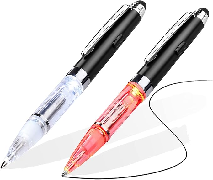 Penyeah Pen Light,3 in 1 Light Up Pens with Touchscreen Rubber Tip Stylus, Great Light Pen for Nurses Students Doctors for Writing in the Dark (White/Red)
