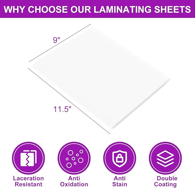 CAREGY Thermal Laminating Pouches,150 Pack Laminating Sheets,3 Mil,9 x 11.5 Inches, Education Supplies & Craft Supplies, for Laminators, Letter Size Sheets