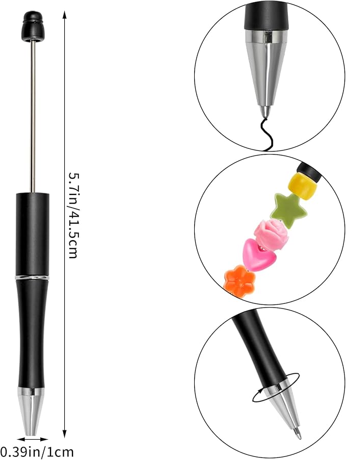 jiebor 30Pcs Black Beadable Pens Plastic Bead Pen Black Ink Ballpoint Pens Cute Diy Pens Cool Pens for Teacher Bridal Graduation Gift Office School Supplies