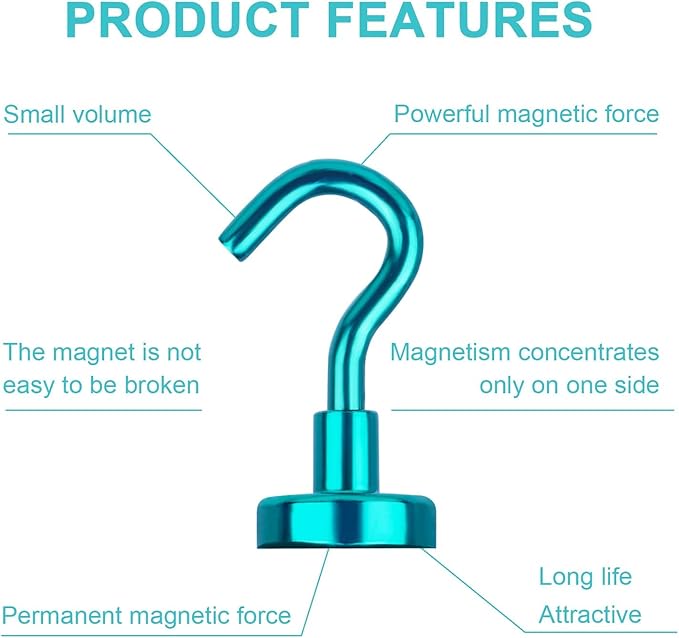 DIYMAG Magnetic Utility Hooks, 30Lbs Heavy Duty Magnet Hooks with Nickel Coating for Kitchen, Garage, Cruise, Classroom, Workplace and Office etc, 3 Packs (Green)