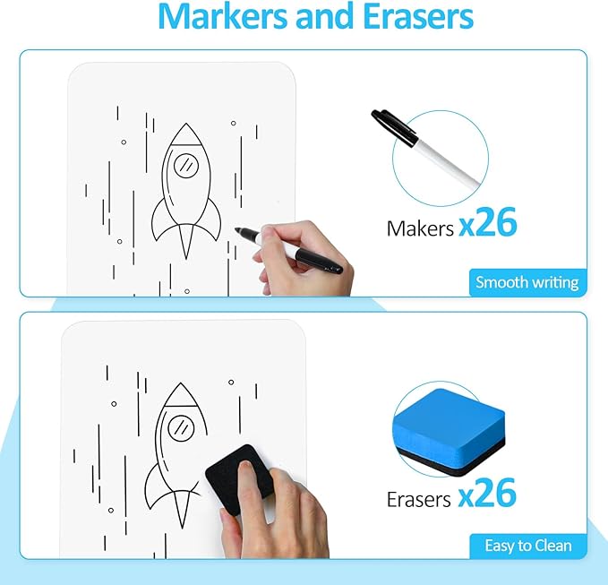 Dry Erase LapBoards, PANDRI 26 Pack Double Sided 12.5 x 9 Inch Whiteboards with 26 Erasers and 26 Markers, Dry Erase Boards for Kids Students Classroom Teacher Supplies