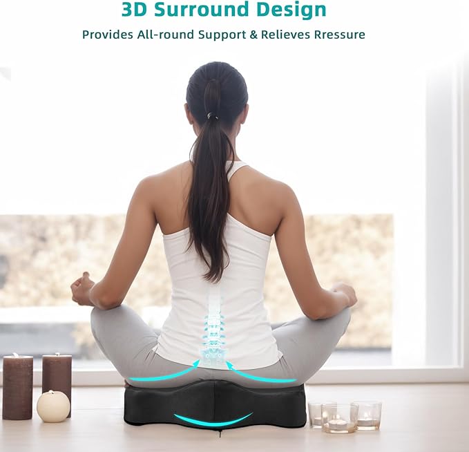 Memory Foam Seat Cushion - Seat Cushion for Office Chairs - Ergonomic Cushions Pad Pillow for Pressure Relief Sciatica & Pain Relief, Seat Cushion with a Storage Bag (Black)