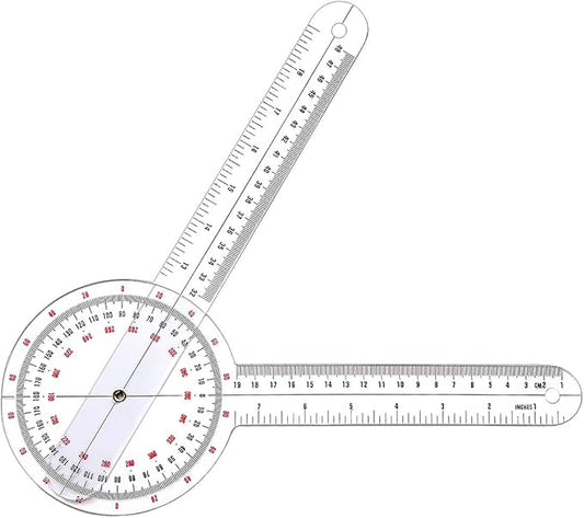 Goniometer 12 inch, Transparent Orthopedic Angle Ruler Plastic Goniometer, 360 Degree Clear Protractor Physical Therapy for Body Measuring Tape Goniometer Protractor Ruler