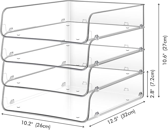 Stackable Paper Trays, 4 Tier Desktop File Organizer, Letter Tray for Office Supplies, Magazine