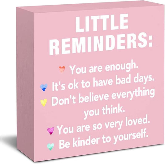 Pink Office Decor Desk Accessories Inspirational Motivational Gifts Little Reminders You are Enough Positive Pink Office Decor Sign Desk Decorations for Women Home & Office Cute Desk Accessories