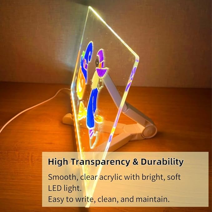 Acrylic Led Dry Erase Board - Creative Rewritable Message Board - Led Color Note Board with Stand - Light up Led Acrylic Message Board as a Glow Memo Board Note with 7 Pen - Free Eraser Easy to Clean