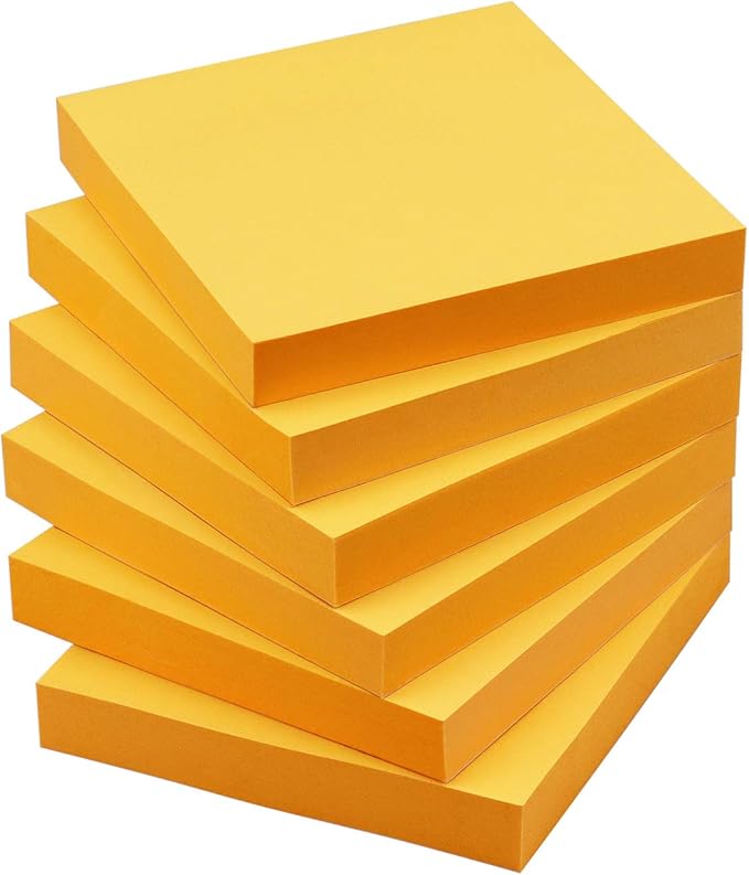 Sticky Notes 3x3 Self-Stick Notes Pads with 6 Bright Colors, Easy to Post for Office, Shool, Home, 6 Pads/Pack, 100 Sheets/Pad (Orange)