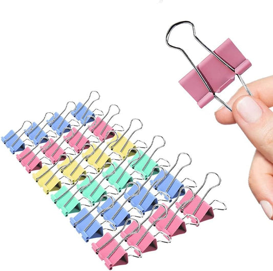 Medium Binder Clips, 24 Pack, 1-1/4 Inch, 1.25 Inch, Standard 32mm, Colorful, Capacity 0.6 Inch, Metal Paper Clips, Fold Clamp, Office Clips, School & Home Use