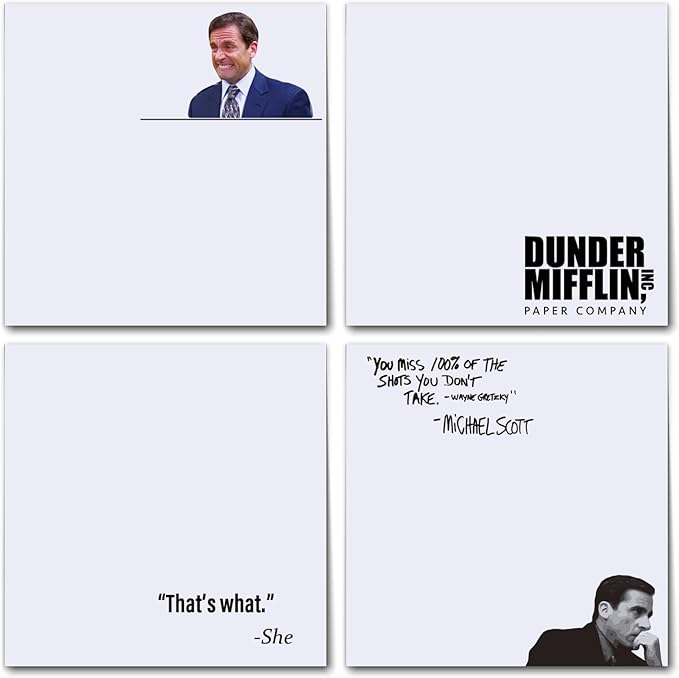 Funny Sticky Notes Cute 4 Pads, Office Sticky Note Pads Michael That's What She Said, Cute Sticky Notes Office Desk Gifts, Self-Stick Note Pads Bulk, Set of 4