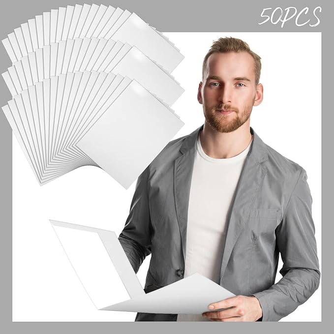 Jutom 50 Pcs 2 Pocket Glossy Paper Folders Glossy Paper Laminated Portfolios, Letter Size, Presentation Folders with Pockets for Office Teacher Worker Supplies(White Color)