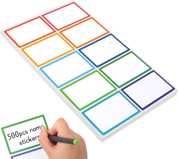 Utron 500Pcs Name Labels, 3.5x2.25 inch Blank Nametags, Sticky Name Tags for Whiteboards Locker Fridge School Office Home 10 Colors
