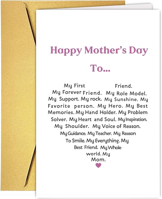 UUEFKTN Cute Mother's Day Card for Mom, Heartfelt Mothers Day Card from Child, Mothers Day Gift from Daughter Son, Poem Mother's day Card for Women, Keepsake Mother's Day Card Gift