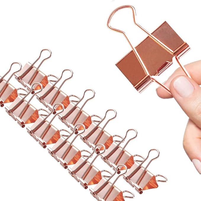 Extra Large Binder Clips, 12 Pack, 2 Inch, Standard 51mm Clamps, Rose Gold, Extra Large Binder Paper Clips, Extra Large Size, Extra Large Paper Clips, Office Clips