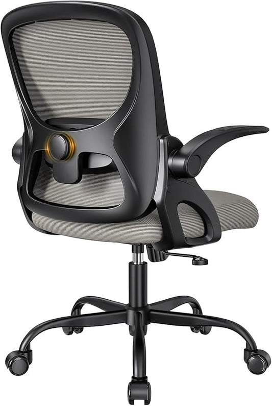 Mesh Office Chair Ergonomic Desk Chair with Up&Down Front&Rear 2 Dimensions Adjustable Lumbar Support and Flip-up Arm Rocking Comfy Swivel Computer Task Chair for Home Office(Black-Gray)