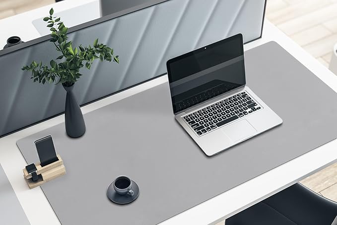Boutilon Leather Desk Pad 47"x 24" Non-Slip Mouse Pad,Business Desk Pad,Extended Table Protector for Keyboard and Mouse,Desk Writing Pad for Office Home Working Decor (XXXL-Grey)