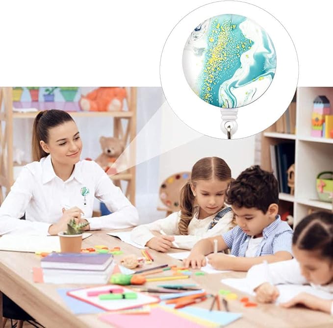 Retractable Badge Reel, Badge Holder with Alligator Clip, Cute Badge Clip on ID Name Card Holders for Nurse Doctor and Office (3Pack Mixed Color Marble)