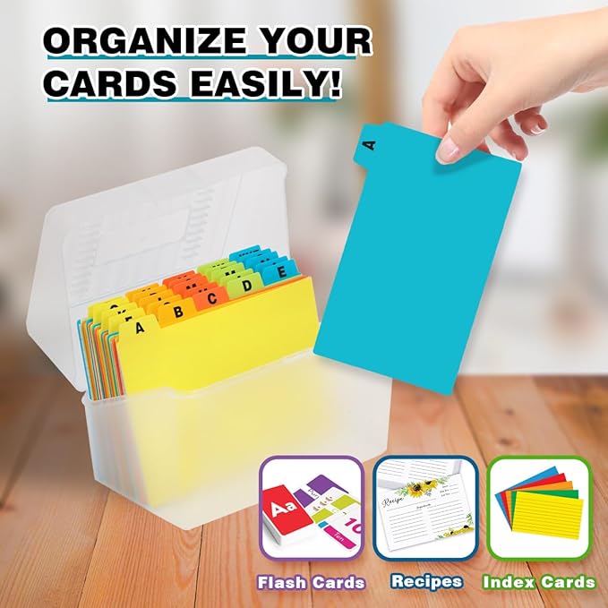 H4D Index Card Holder 4x6 Inches with 25 Plastic Dividers, Clear