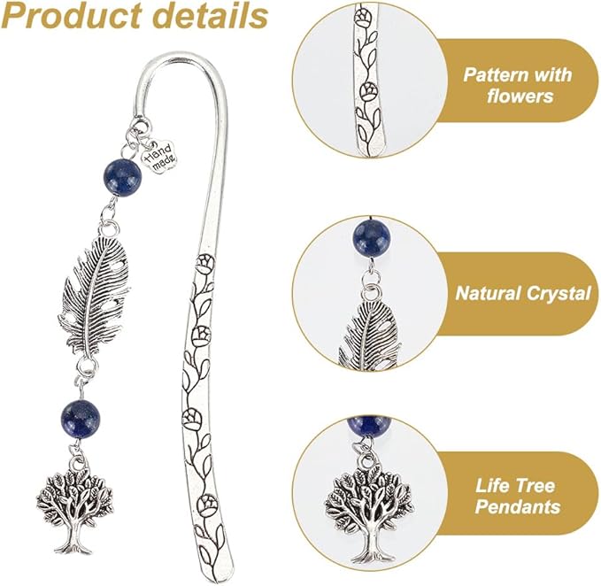 12pcs Tree of Life Bookmarks, Metal Crystal Bookmarks Vintage Gemstone Beading Bookmarks Alloy Leaf Book Markers for Reading Book Lovers Teacher's Day Delicate Gifts