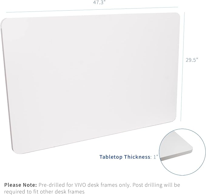 VIVO Universal 48 x 30 inch Solid One-Piece Table Top for Standard and Sit to Stand Height Adjustable Home and Office Desk Frames, White, DESK-TOP48-30W